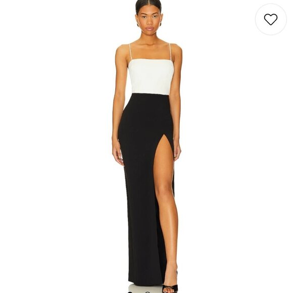 NEW Amanda Uprichard Avani Long Dress M Black White Colorblock Formal Evening - Picture 1 of 7